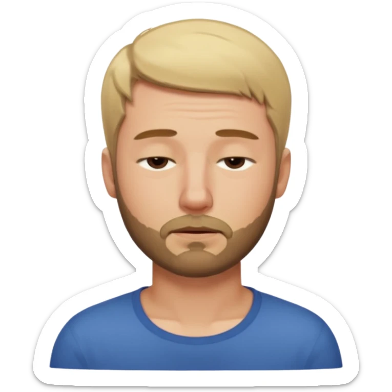 A man with short blond hair hair and a short brown  beard making a weary face with eyes closed sticker