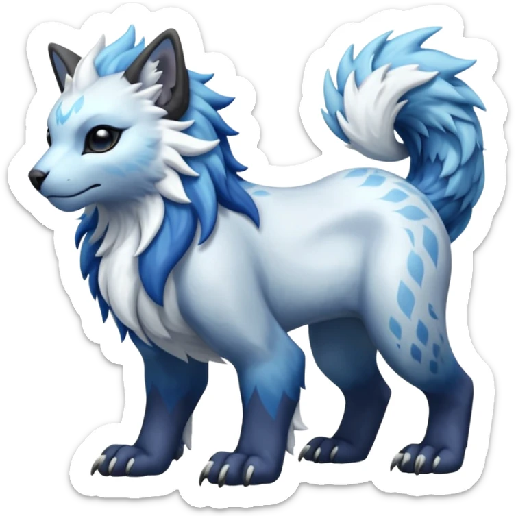 Icy glacial glistening glossy smooth soft flaky scaly furry flurry hyper-realistic cozy boreal boreal-lupus-Lunaray-Manectric-Absol-Luxray-Bobcat-Fakémon-fusion-animal-creature, full body  sticker