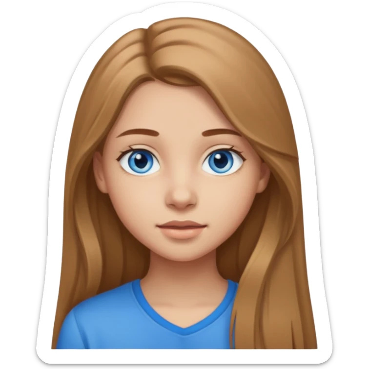 Create an icon of teenage girl with blue eyes and long light brown hair sticker