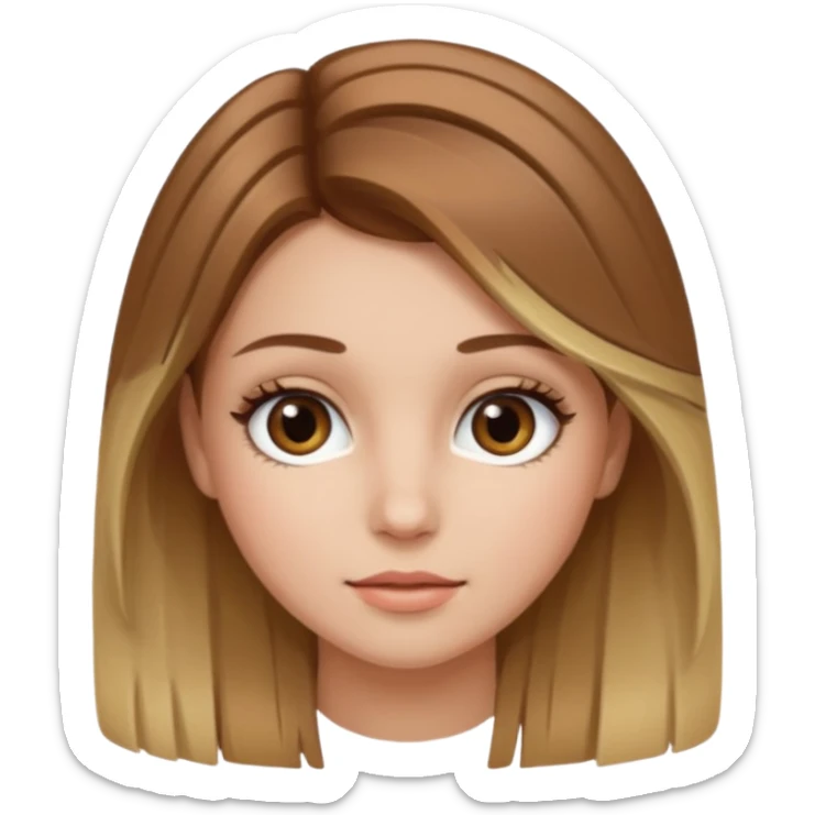 Gör en emoji som är en tjej och den ska ha långt hår hårfärgen ska vara brunt hår med blonda slingor hon ska ha fransar men dom ska se naturliga ut  sticker