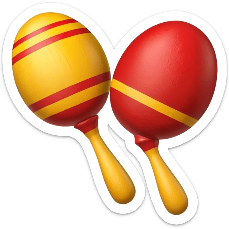 A pair of wooden maracas painted with bright red and yellow stripes.

 sticker