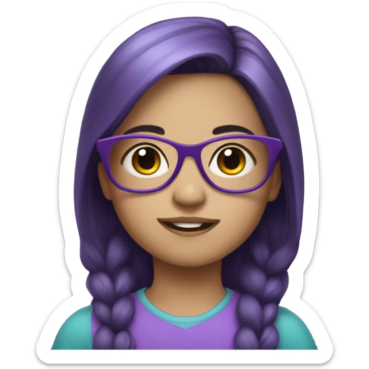 pale little girl in purple glasses and dark hair sticker