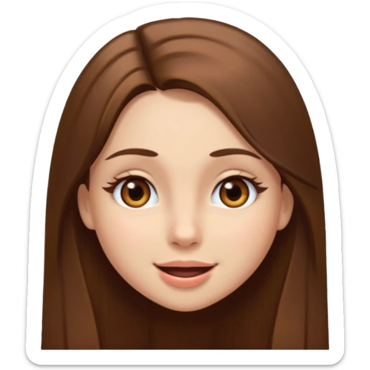 girl with long brown straight hair and brown eyes, winking sticker
