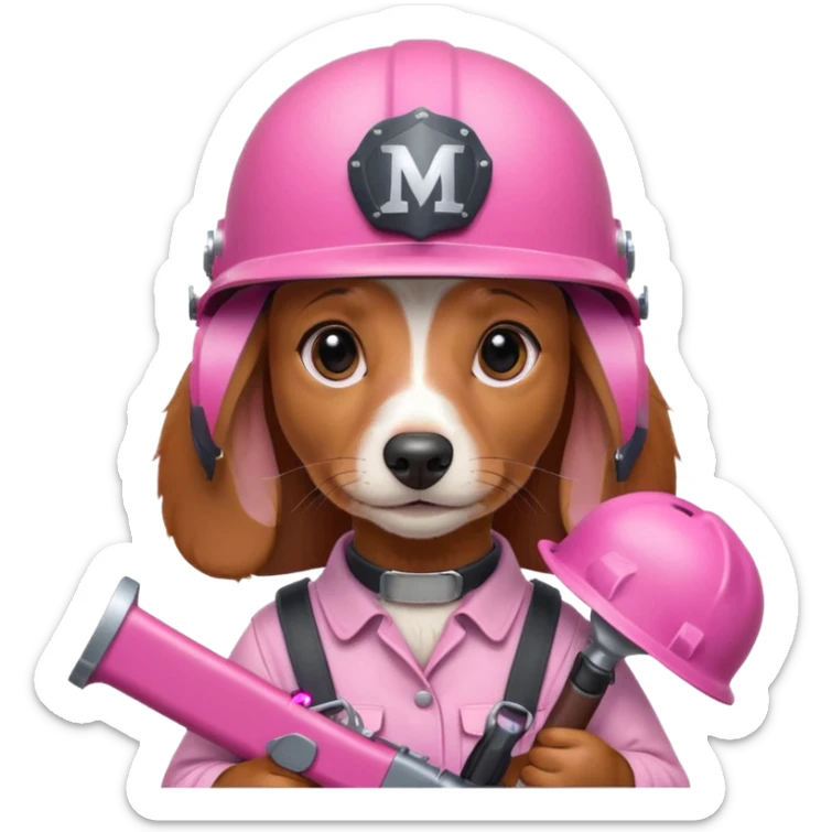 Dachshund dog (Girly one) holding pink m16 and helmet  sticker