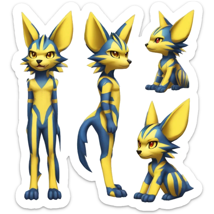 Yellow Anthro Edgy Cool Sonic-Zeraora-Anubis-Jolteon-Pokémon-Fakémon with shiny blue stripes Full Body Detailed High Quality  sticker