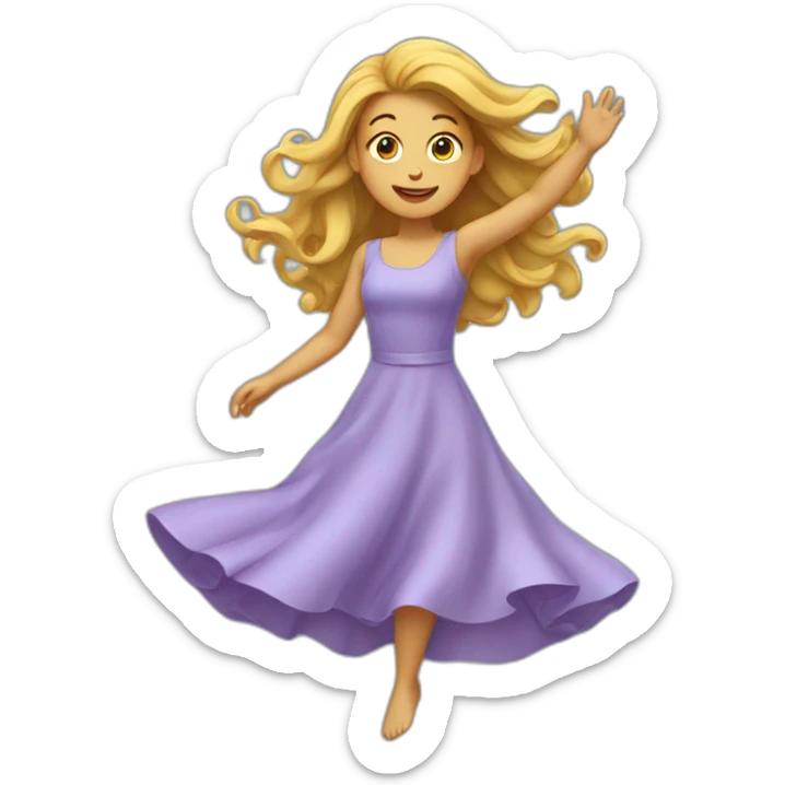Flying girl in a dress with waving hair sticker