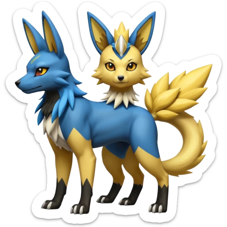 Lucario-Umbreon-Zeraora-Jolteon-Fakémon-hybrid-creature (full body)  sticker