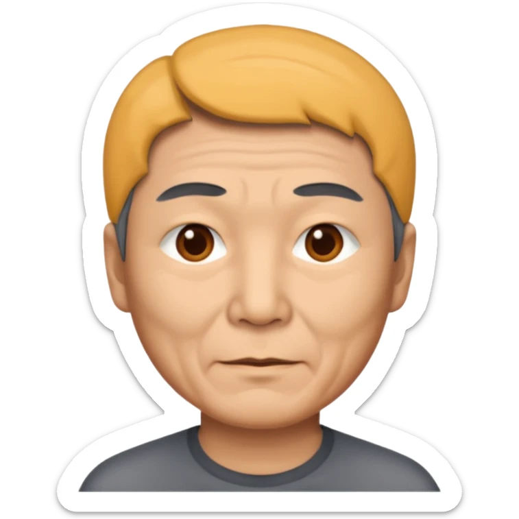 homme asiatique cheveux court gris foncé yeux marrons visage ridé sticker