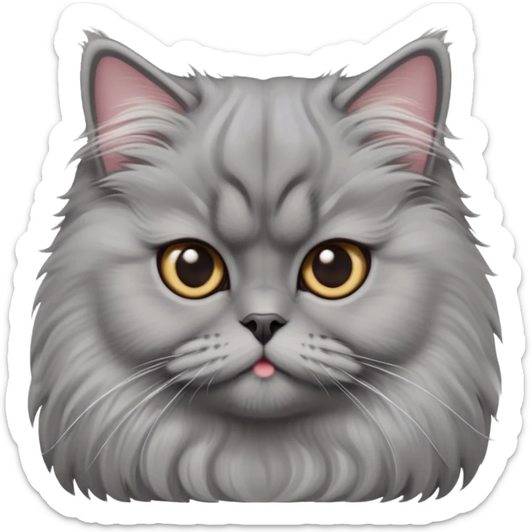 cinematic-adorable-big-eyed-fluffy-grey-persian-cat-portrait-emoji,-head-tilted-playfully-with-a-sweet-expression,-fluffy-grey-fur,-simplified-yet-irresistibly-cute-features-with-large,-expr sticker