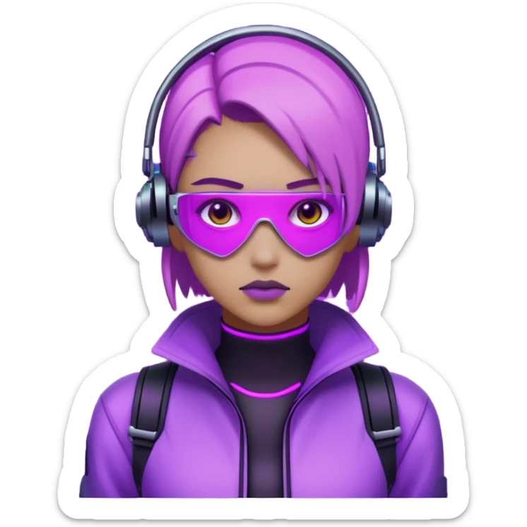 neutre gender neon cyberpunk light purple, I don't want you to use props, não utilizar óculos sticker