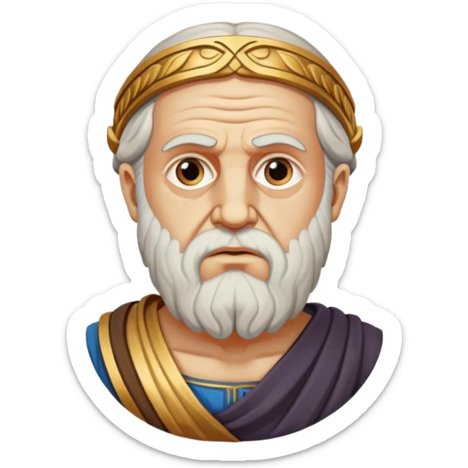 Cinematic Realistic portrait of Plato, depicted as a wise ancient philosopher with a contemplative gaze and detailed traditional Greek attire, rendered in soft, classical lighting that evokes antiquity sticker