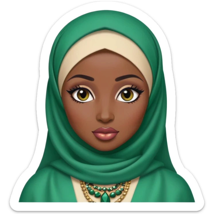 Nigerian, pretty lips, nigerian clothes, very dark skin, hijab, jewelry, pretty bratz baddie, black eyeliner sticker