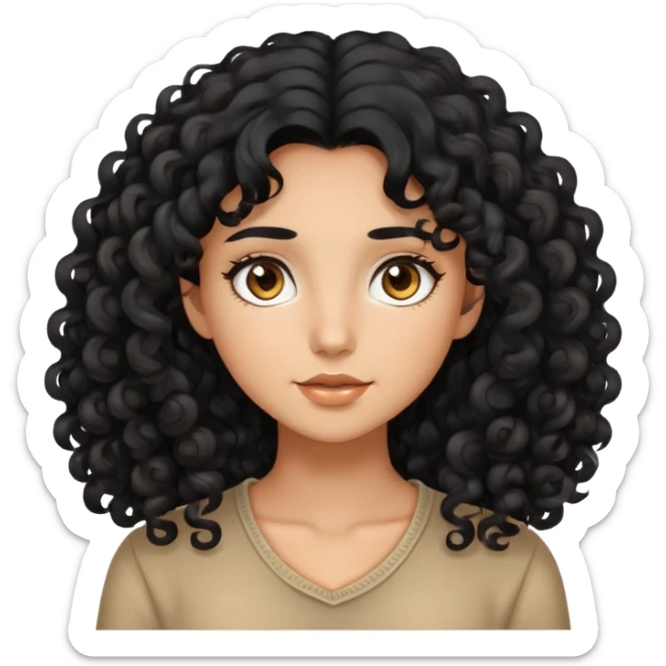 Beautiful girl, Black hair, curly hair, long hair, tan skin, light brown eyes sticker