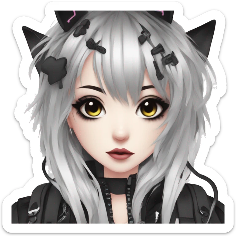 Edgy Kawaii Cute Cool Cartoon Beautiful Elegant Pretty Anime Punk Techwear Gothic Catgirl sticker