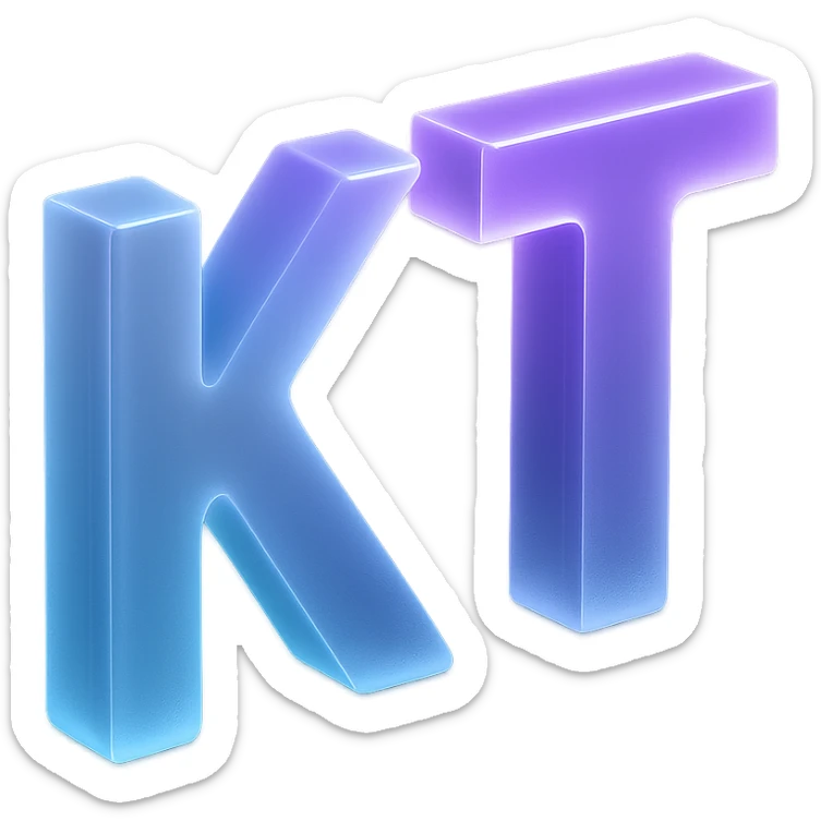 the letters KT with a fancy colorful gradient for the color with blue and purple, make it flat sticker