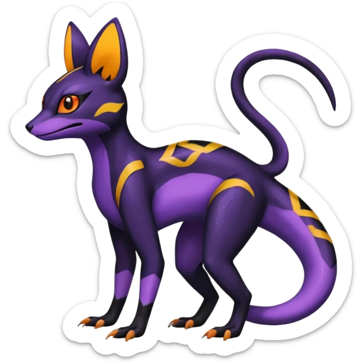 Rare epic aesthetic colorful Salandit-Noibat-Umbreon-Genet-species-Fakemon-hybrid-creature, with markings, full body sticker