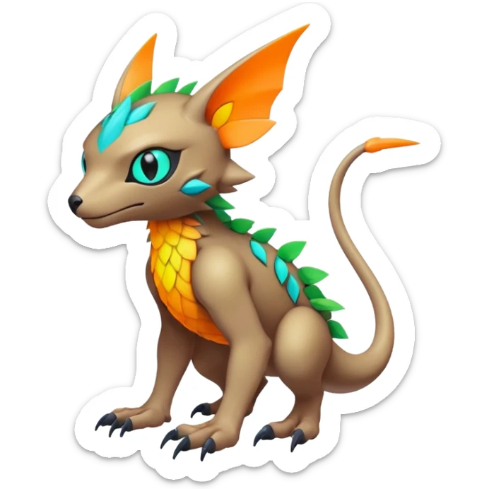 Tropical lush warm-colored modern colorful neon-colored Fakémon-Digimon-Trico-creature sticker