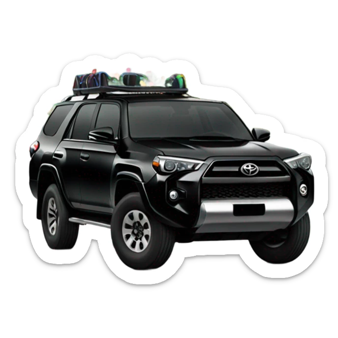 A black Toyota 4Runner with wheels that are black and Christmas lights on top  sticker