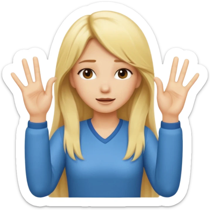 blonde cartoon girl long hair making time out gesture hands making "t" sign sticker