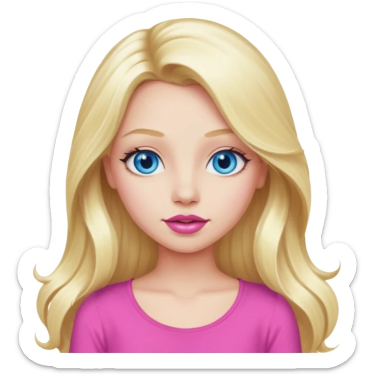 blonde girl blue eyes big pink lips bimbo pink top diva long hair  sticker