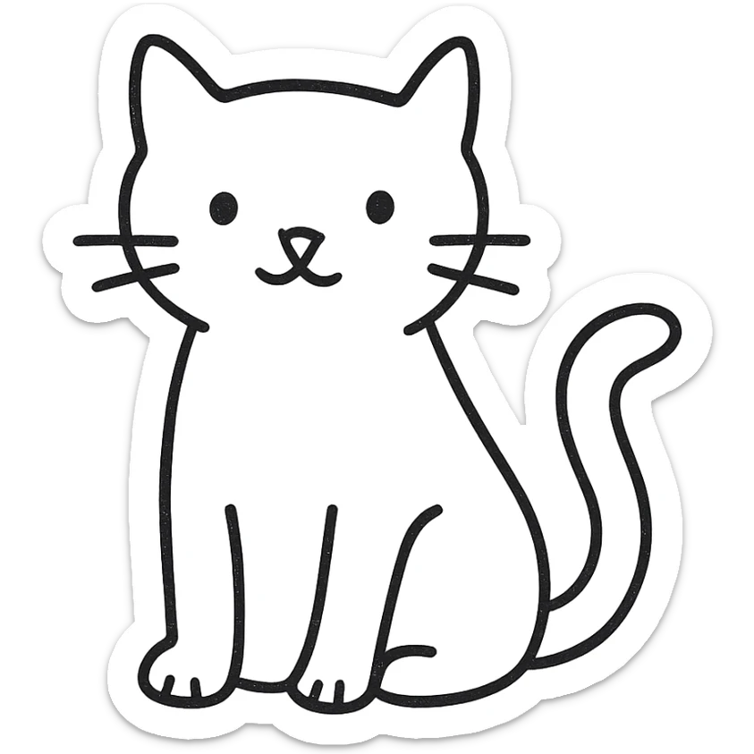 hand-drawn outlined icon of a cat, black outlines, no fill, no color sticker