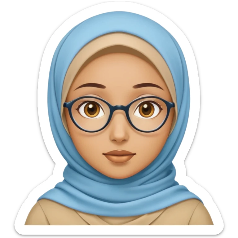 honey skin tone girl with beige hijab with sky blue think spectacle sticker