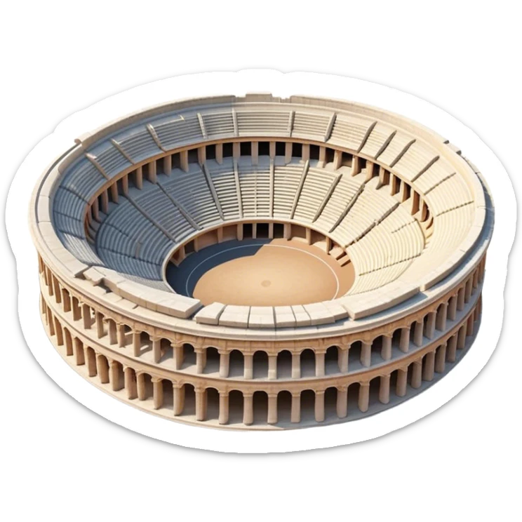 Cinematic Realistic Pula Arena Landmark Emoji, showcasing the ancient Roman amphitheater rendered with detailed weathered stone textures and dramatic lighting. sticker