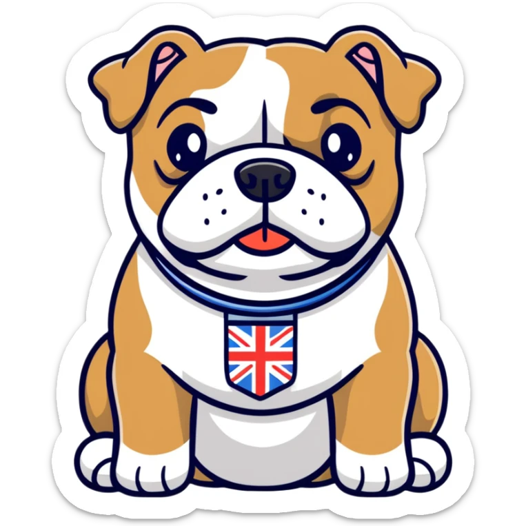 A cute cartoon English bulldog with small English flag sticker