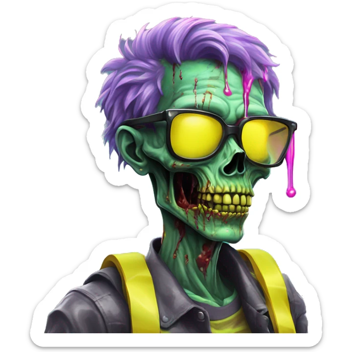 .Zombie_ Vaporwave black holographic oilslick zombie , _vaping_ .vape_ unicorn smoking, yellow caution tape  sticker