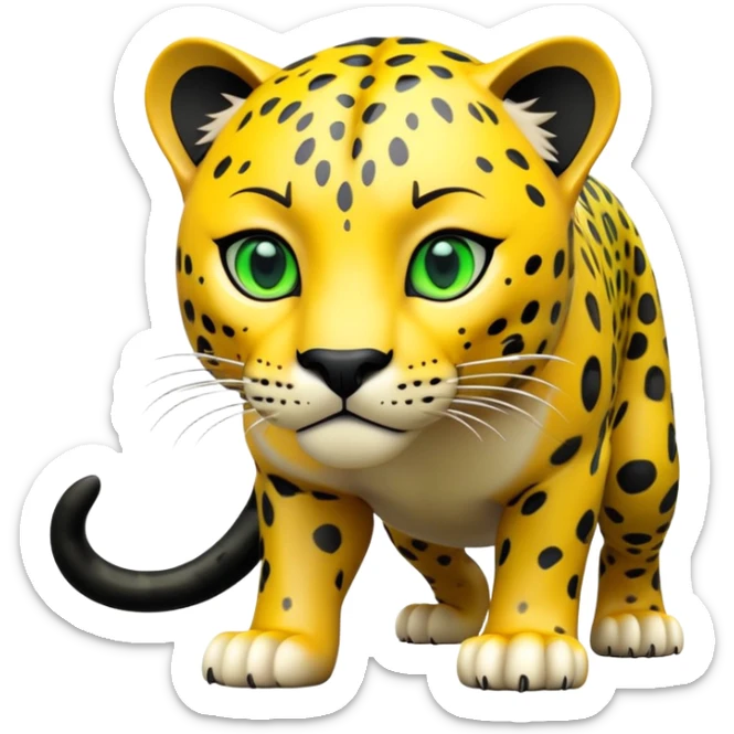 cinematic-jaguar-realistic-full-body-on-all-fours-emoji,-sleek-powerful-frame-poised-for-action,-yellow-fur-adorned-with-bold-black-rosettes,-head-tilted-dramatically,-piercing-green-eyes-locked-onto-its-prey,-simplified-yet-realistic-focus sticker
