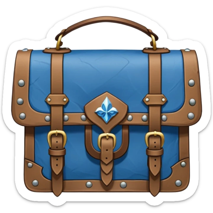 dnd item icon, medieval bag in blue, front view of bag, width and height of image must be equal sticker