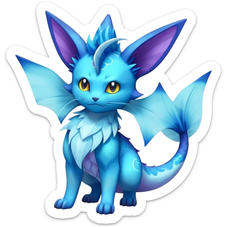 Elemental Exotic Colorful Fantasy Purrloin-Vaporeon-Pokémon-Fakémon-hybrid-creature (full body) sticker