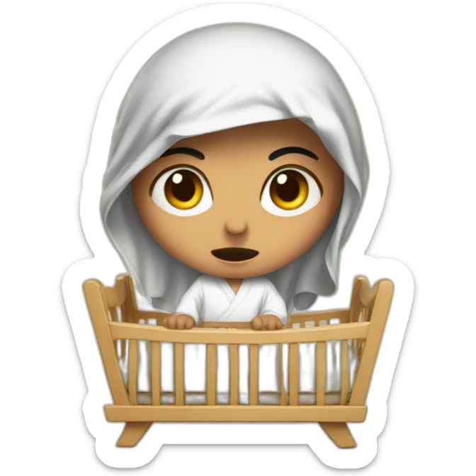Arab slicing angry in traditional Palestinian outfit baby in crib sticker