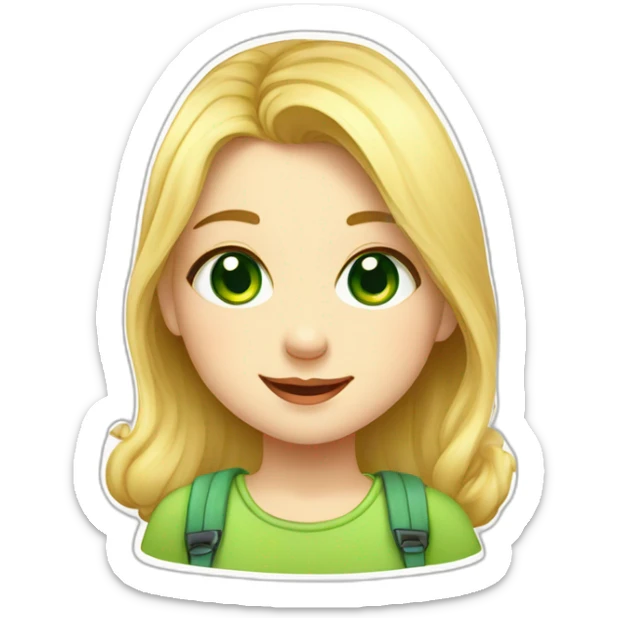 drawing of a little blonde girl with green eyes, smiling sweetly, sticker for telegram, cutie, cute illustration, with hyperdetals, cute art sticker