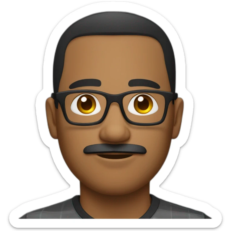 dark skin latino man short hair with glases and moustache with squares shirt sticker