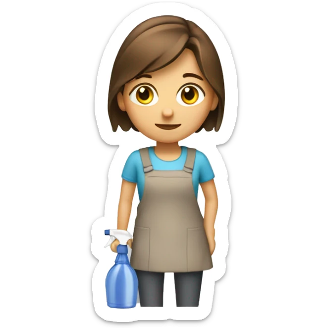 Cleaning girl with brown hair and holding a spray bottle  sticker