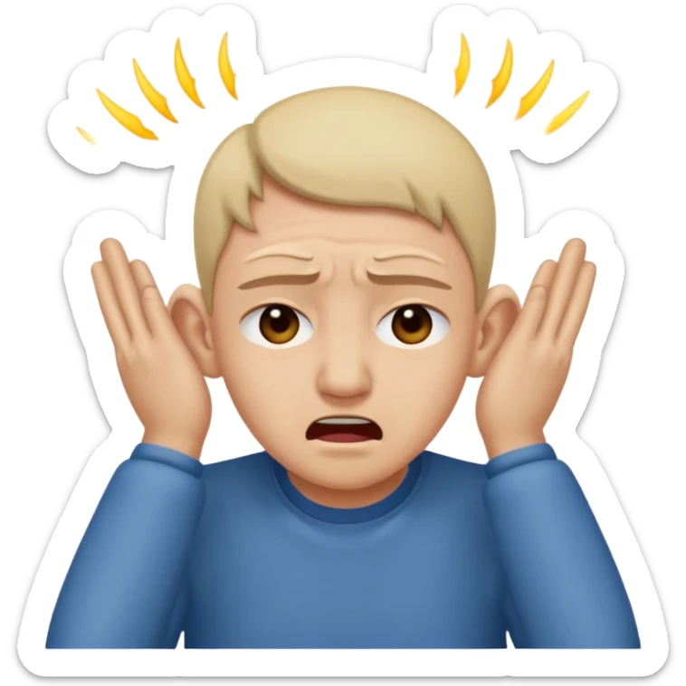person covering ears, wincing in pain because the sound is terribly loud and hurting ears sticker
