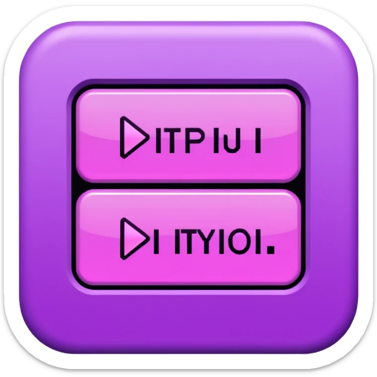 Necesito botones para un reproductor de música, los botones tienen que mezclar un estilo pixel art con vaporwave y usar como coló principal un morado, tienen que ser de: sticker