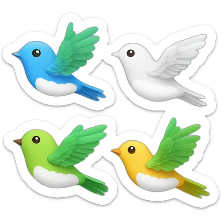 4 Little bird who’s flying on the Sky two Blue one White and one Green  sticker