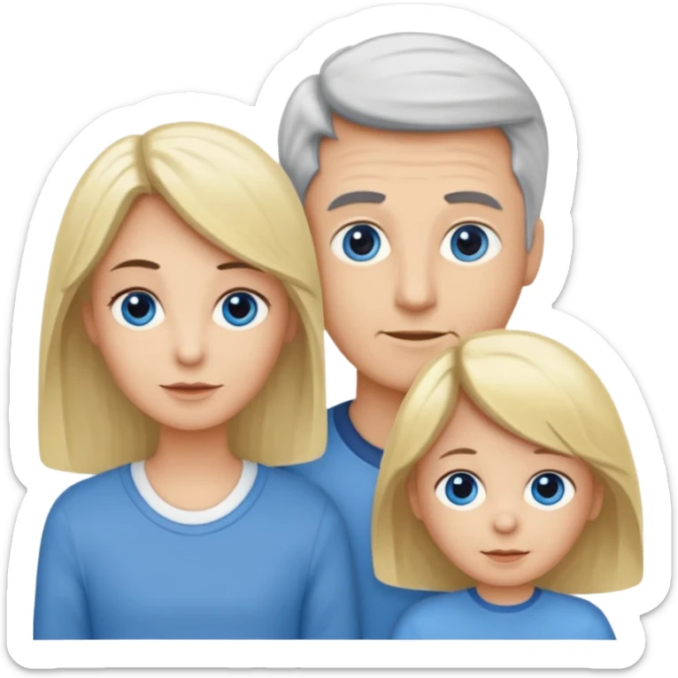 Eigene Familienbild mit 3 Personen; Frau mit dunklen Augen und dunkle lange Haare; Mann mit Vollglatze und Blaue Auge;  kleinkind mit blonden Haaren und dunklen Augen sticker