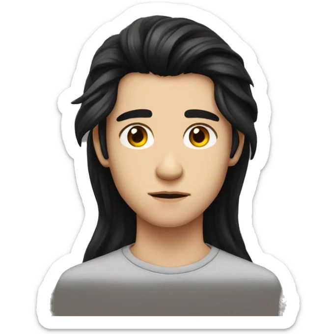 european teenager boy long black hair serious face sticker