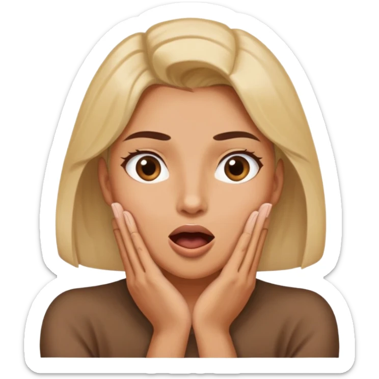 a women crossing her hands around her neck with mouth open and eyes looking upward  sticker