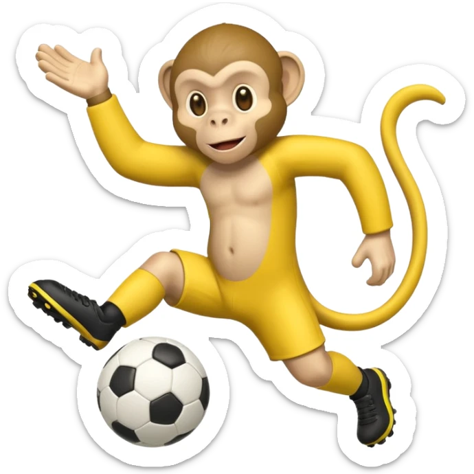 Quiero hacer a un mono jugando futbol y un plátano en la mano sticker