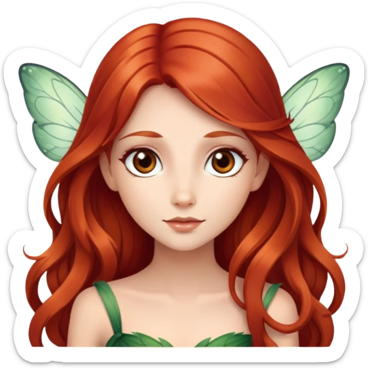Une magnifique fée avec de très long cheveux roux et elle est élégante et des yeux marrons  sticker
