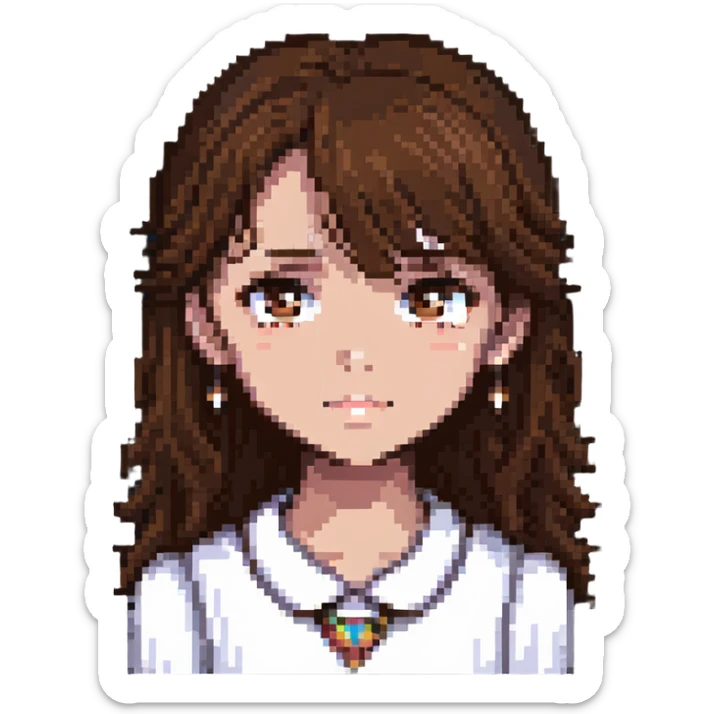 portrait of a girl with brown eyes and brown hair sticker