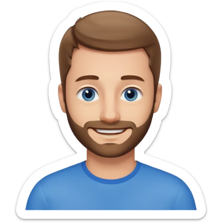 homme yeux bleus presque chauve mais encore avec des cheveux clairsemées et une barbe courte moins de chevaux et sourir sticker