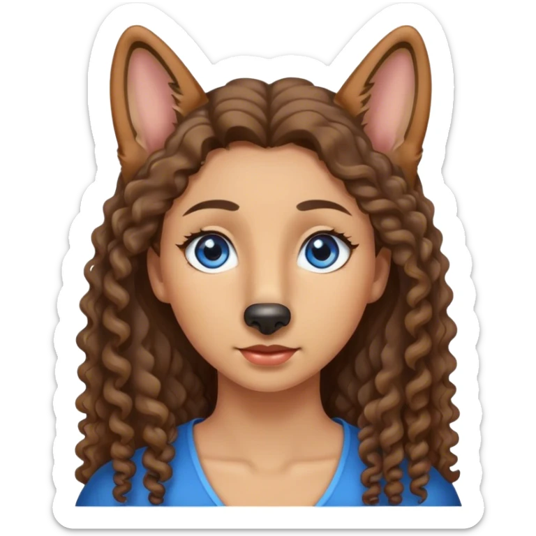 German Shepherd , Curly long brown hair woman with light Skin and Blue eyes  sticker