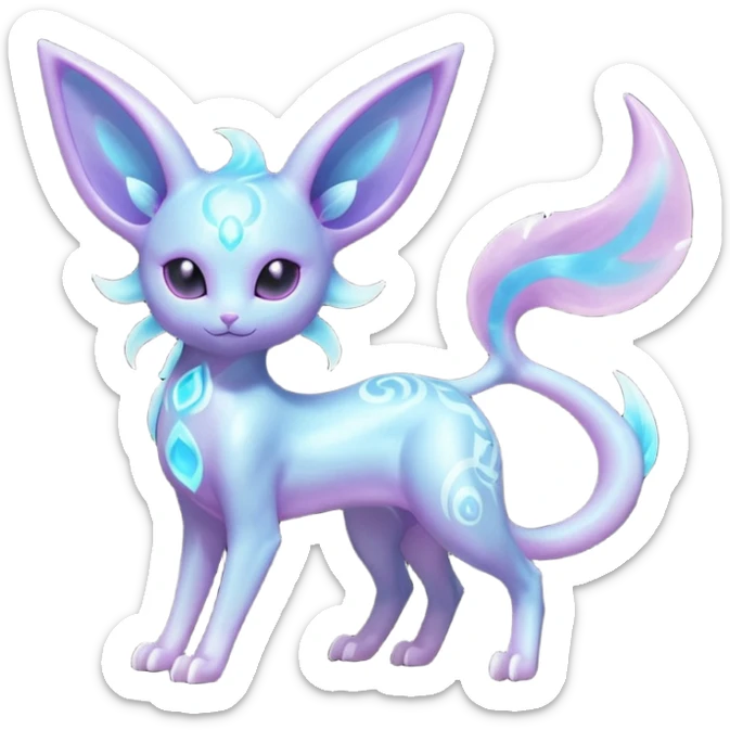 Shiny iridescent Bioluminescent Glowing Espeon-Lumineon-Skitty-Amaura-Dragonair-Fakémon-hybrid-creature (full body)  sticker
