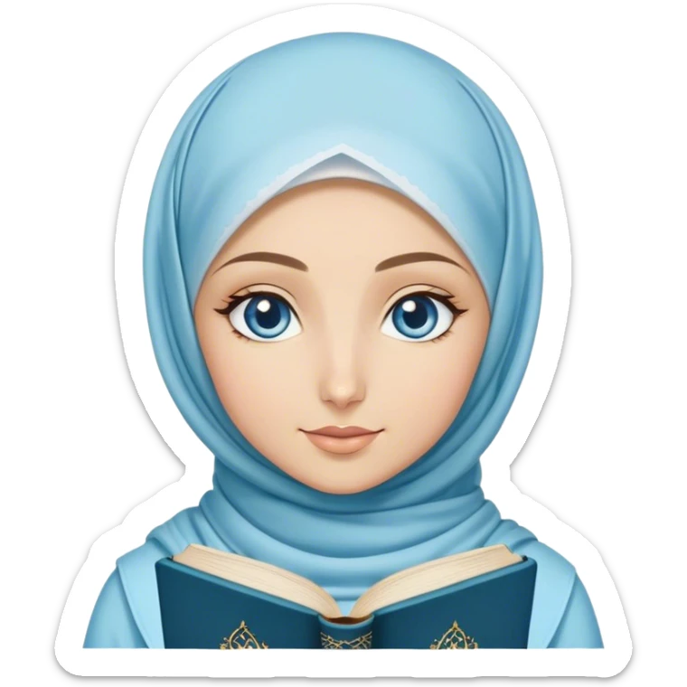 Turkish blonde diamond design Hijabi girl with blue eyes and beautiful finish reading quran sticker