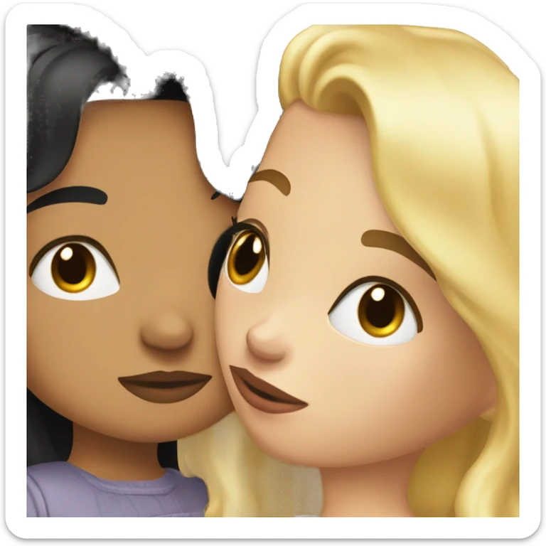 a blonde girl kissing a girl with black hair sticker